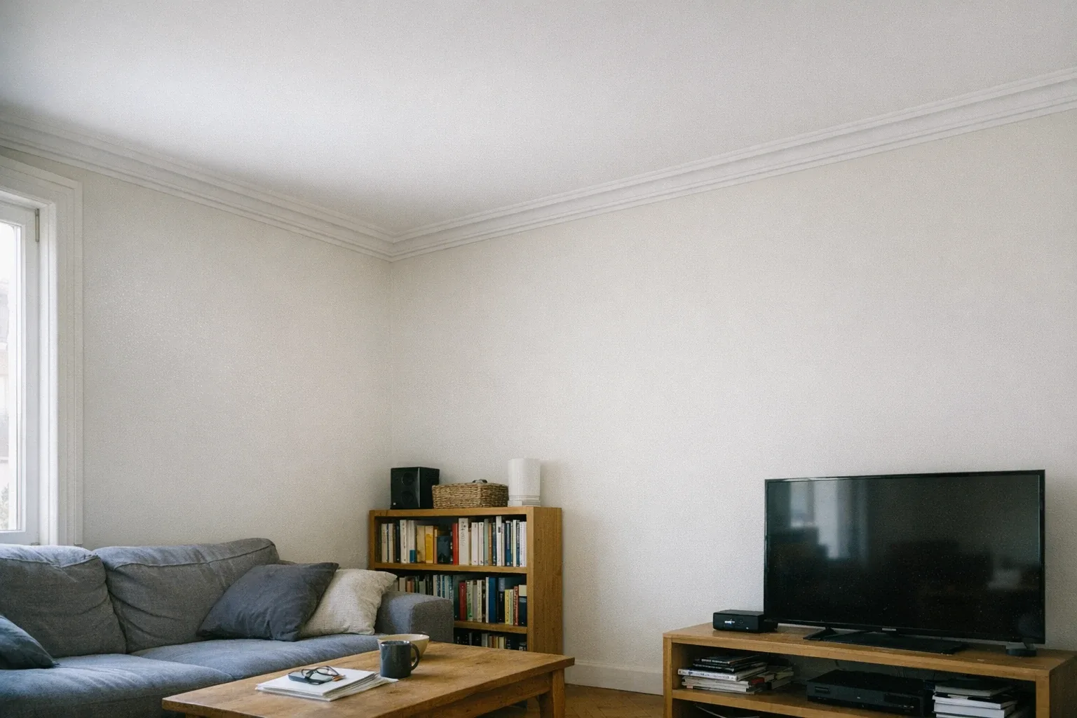Plafond blanc fraîchement peint vu en contre-plongée