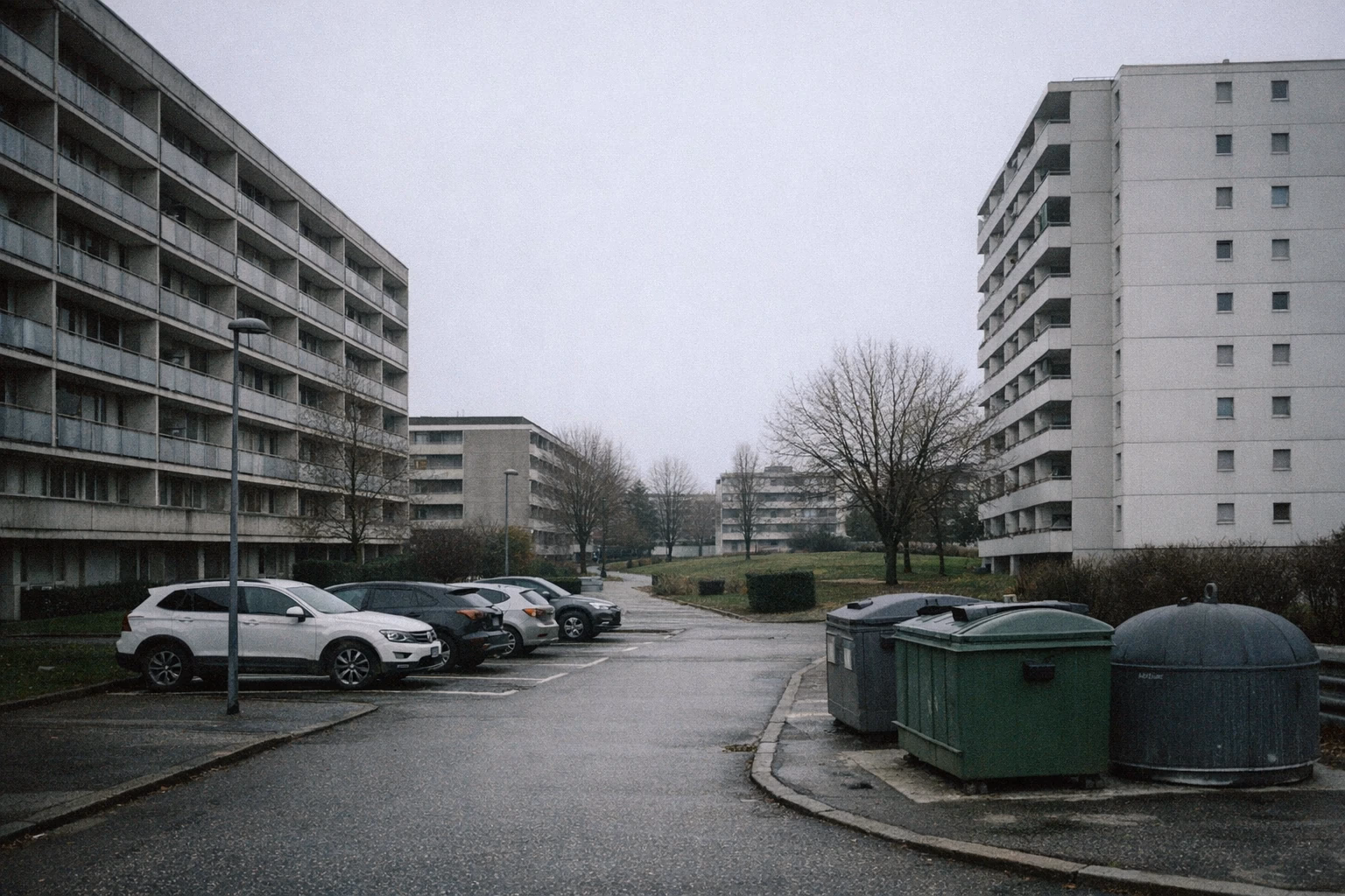 Vue d'architecture représentative du quartier de Meyrin à Genève — Renovhome SA y intervient régulièrement.